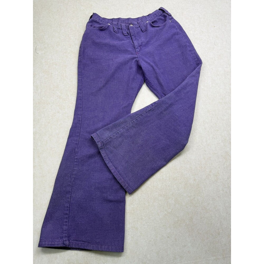 Vintage 1970s Maverick Blue Bell Purple Denim Jeans High Rise Bell Bottom USA 18